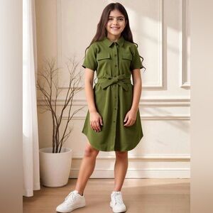 Shein little girls shirt dress in army green size 10 new